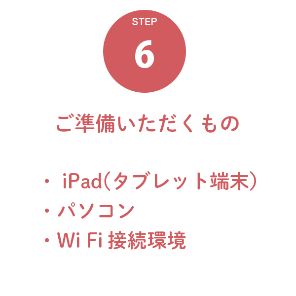 ６．ご準備いただくもの（ iPad(タブレット端末）／パソコン／ Wi Fi 接続環境 ）